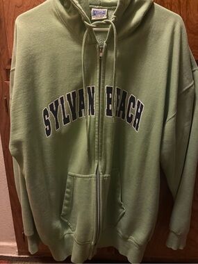 Sylvan Beach Light Green Zip-Up Hoodie with Hood